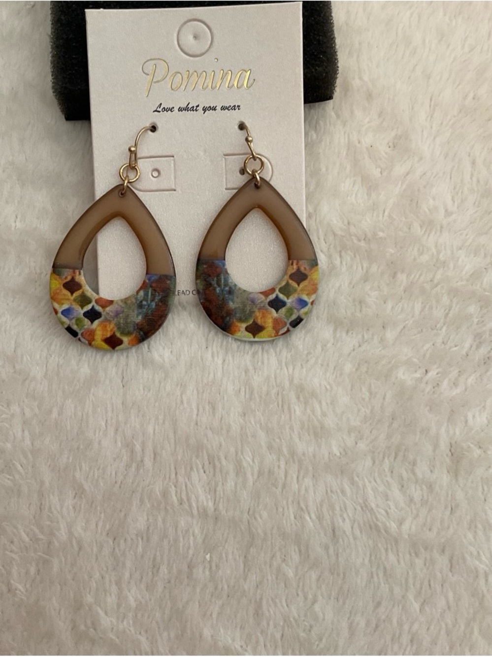 Pomina Brown Teardrop Multicolor Pattern Earrings